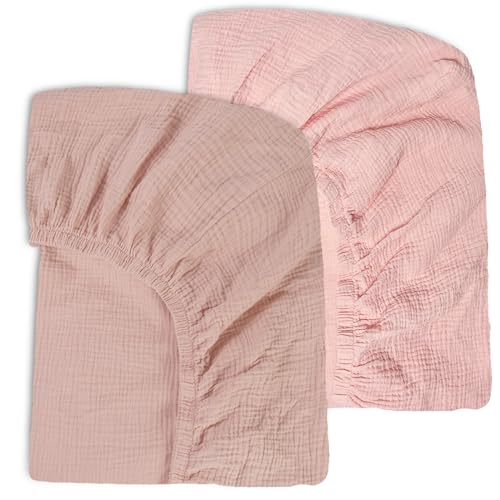 Image of Ultra Soft Muslin Crib Sheets for Baby, Premium Breathable Organic Cotton Crib Fitted Sheet for 52''x28''Standard Crib and Toddler Mattress,2 Pack Pink&Coral