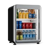 KLARSTEIN Audrey Evo Frigorifero per bevande da 65 L - Frigorifero per bevande con sportello in vetro, luce LED, temperatura regolabile 0-10 °C, 2 ripiani, funzionamento silenzioso