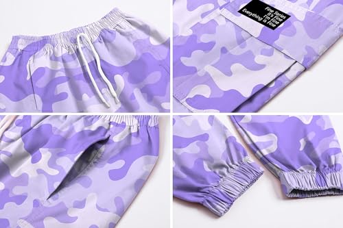 Image of SANGTREE Girls' Clothing Sets Crop Top & Cargo Jogger Pants 2 Piece Outfit, White+purple camouflage, 6-7Y = Tag 130