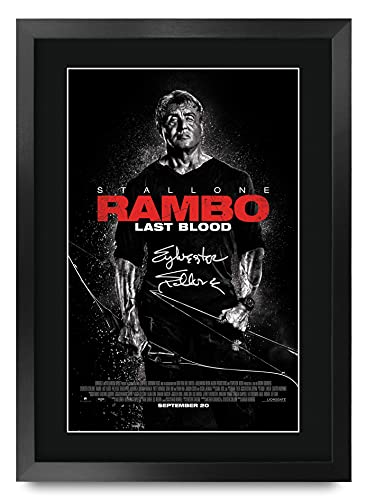 HWC Trading Rambo 5 Last Blood Sylvester Stallone 16 x 12 inch Framed Gifts Printed Poster Signed Autograph Picture for Movie Memorabilia Fans - 16" x 12" Framed