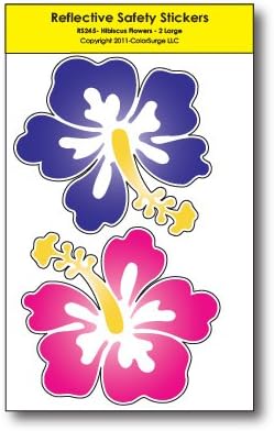 COOLHUBCAPS Hibiscus Flower Reflective Decals - for Helmets, Bikes, Wheelchairs, Car Bumpers & Windows - Weatherproof & UV Resistant - Indoor & Outdoor Use - 2.25 x 2.5 Inches (2 Large Decals)