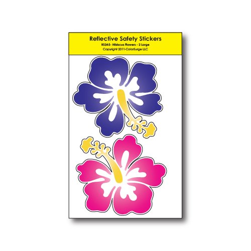 COOLHUBCAPS Hibiscus Flower Reflective Decals - for Helmets, Bikes, Wheelchairs, Car Bumpers & Windows - Weatherproof & UV Resistant - Indoor & Outdoor Use - 2.25 x 2.5 Inches (2 Large Decals)