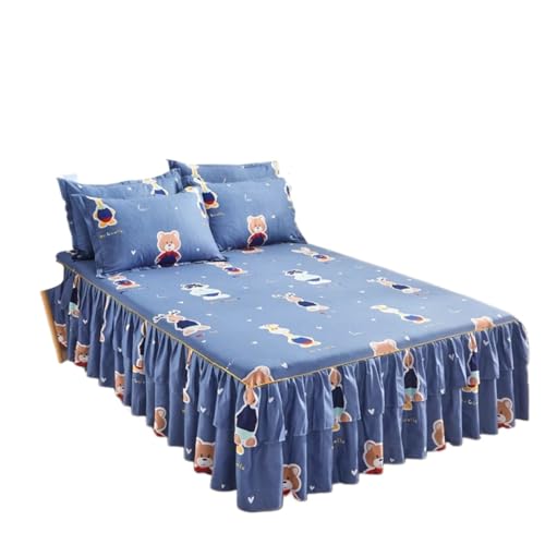Lace Ruffle Bed Skirt 1PC Pastoral Style Bed Cover Double Lace Skirt Bedsheet Pillowcase not Included(Color 17,180x220cm 1pc)