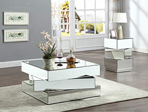 Meridian Furniture Haven Collection Modern Contemporary Mirrored Coffee Table Featuring A Bold Geometric Design, 39.5" W X 39.5" D X 18.5" H #TOP2