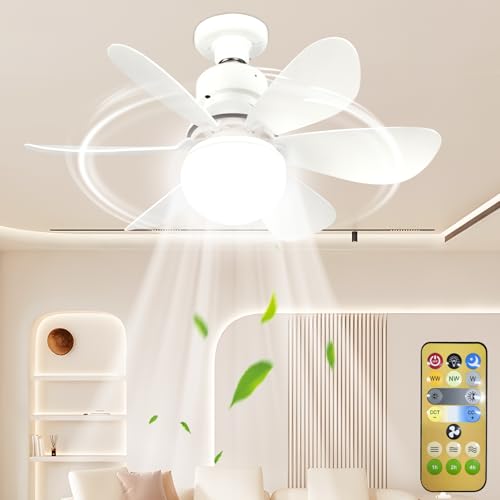 Image of VFFNFF Ceiling Fans with Lights and Remote Control,30w Ceiling Fan Light Dimmable,Quiet Ceilingfan 6 Blades for Bedroom,Living Room Kitchen 3 Color Temperature,3 Speeds,Timing(White)