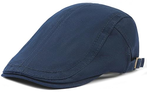 Image of LXOrdora Mens Flat Caps Cabbie Driving Beret Newsboy Cotton Ivy Hat Navy