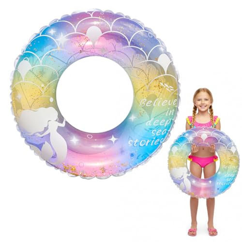 Image of ProberosSwim Ring, Swimming Tube for Kids Age 3-6, PVC Inflatable Mermaid Swim Ring Pool Float with Fantasy Print Design, Lightweight Floating Tube for Kids, Summer Pool & Beach Water Toy, 22-50 CM