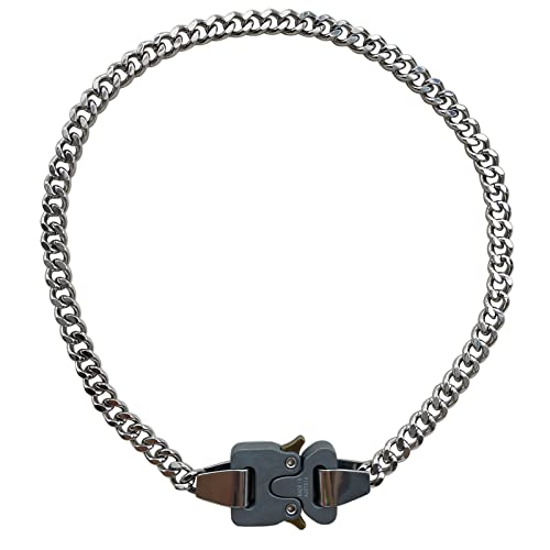 Stainless Steel Chain Men Women Chunky Side Release Buckle and Cuban Chain Necklace 7 mm Width 20 inch Length Necklace(1 Pcs)