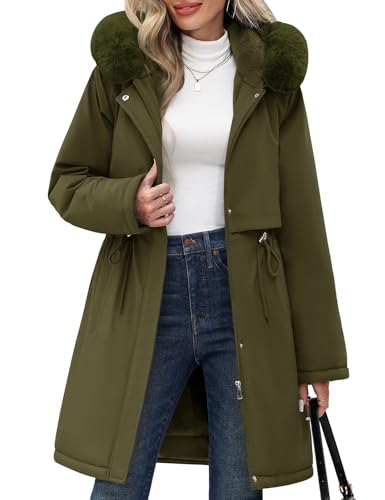 Image of RITOSTA Women's Winter Coats Long Ladies Parka Fleece Lined Jacket Zip up Coat Water Repellent Jackets Casual Outdoor Overcoat with Hood(Green,L)