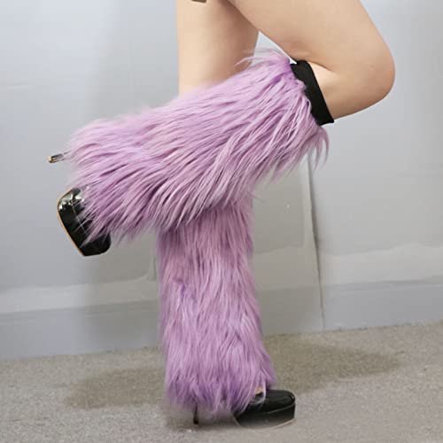 Fuzzy Faux Fur Leg Warmers for Women, Long Boots Shoes Cuff Cover, Knee-length Hipster Warm Sock4
