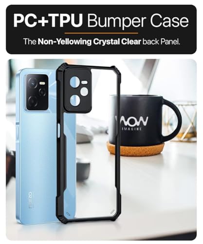 Image of WOW IMAGINE TPU+PC Shock Proof Clear Protective Back Case For Realme Narzo 50A Prime | Realme C35 - Airedge Technology | 360 Degree Camera Protection | Transparent Hybrid Back Case Mobile Cover-Black