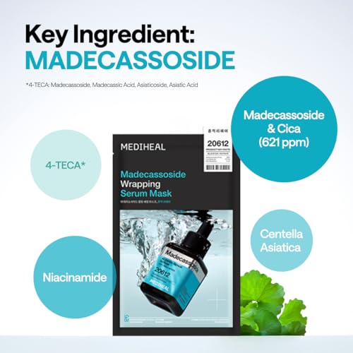 Image of MEDIHEAL Wrapping Serum Mask [Madecassoside] Blemish Repair - Intensive Calming & Repair Care with 98% Pure Madecassoside & CICA Complex - Helps Calm Skin's Blemish Spots (10 Sheets)