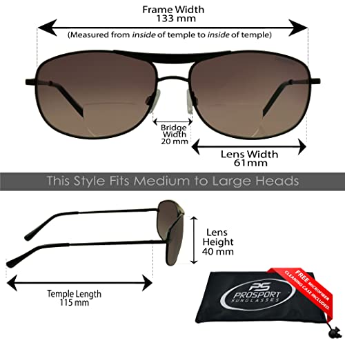 proSPORT Aviator Bifocal Sunglasses +1.50 Black Gunmetal Frame Smoke Lens Bifocal for Men and Women2