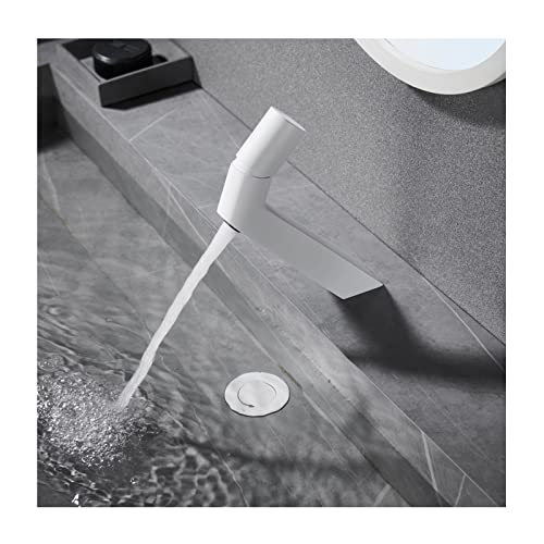 HAUSELIEBE Alto Flujo Blanco Grifo De Lavabo, Grifo De Lavabo Baño Monomando Fría Y Caliente Agua Grifo De Cuenca Cover