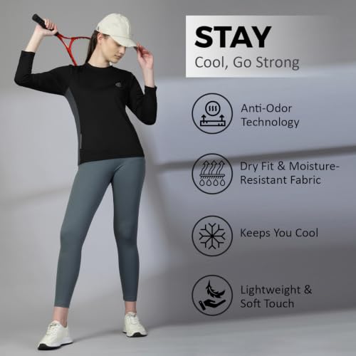 Image of CHKOKKO Women's Activewear Sports Gym Workout Full Sleeve T-Shirt Lightweight UV Protection Breathable Stretch Round Crew Neck for Training Running Yoga