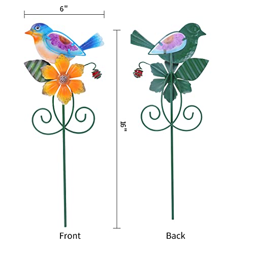 Topadorn Floral Garden Stake Outdoor Plant Pick Water Proof Metal Flower Stick For Lawn Yard Patio,Pathway Ornament,Set Of 2,Flower And Bird #TOP7