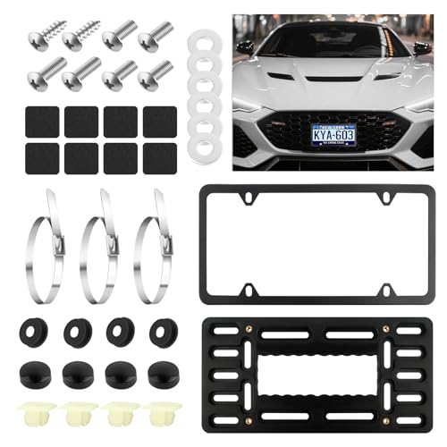 License Plate Bracket Front Bumper Kit Stainless Steel Front License Plate Bracket Kit Includes Screws Ties No Drill Fronts Licenses Plates Mount Car Accessories for U.S. Standard