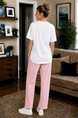 Image of ELVIA Women's Pure Cotton Top and Pyjama Co-Ord Set | Double Heart Graphic Printed Night Suit | Regular Fit Half Sleeve Round Neck T-Shirt with Pajama Sleepwear Loungewear Set