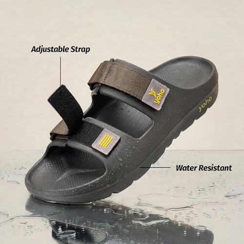 Image of YOHO Wilo Double Strap Sliders for Men | Cushioned & Lightweight | Adjustable Strap | Comfortable Monsoon Footwear & Rainy Sandals