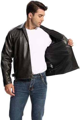 Fahsyee Leather Jacket Men Faux Lightweight Bomber Jackets Mens Motorcycle Vintage Lapel Coats with Zipper and Pockets 7