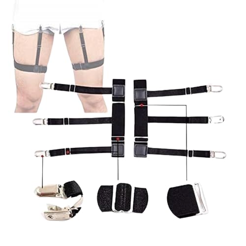 Elastic Shirt Stays Non-Slip Locking Clamps 3 Line Garter Shirt Suspender For Men (Black, Free Size)-image-18