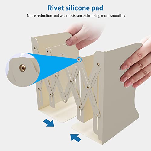 PUNCIA Desktop Adjustable Bookends Expandable Book Binder Holder Metal Memo Bookcase Rack Shelf for Kid Child Student Office Book File Organizer Storage(Beige)