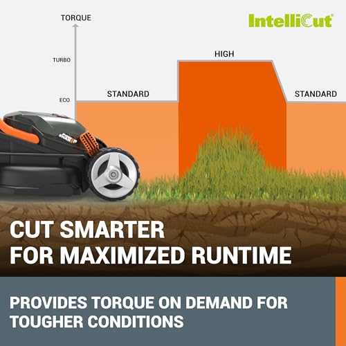 Image of WORX 14 inch Cordless Lawn Mower, 2 in 1 Electric Mower Cuts Quietly, Compact & Lightweight Push Lawn Mower with 6-Position Height Adjustment for Small Yards, 2 Batteries & Charger Included, WG779