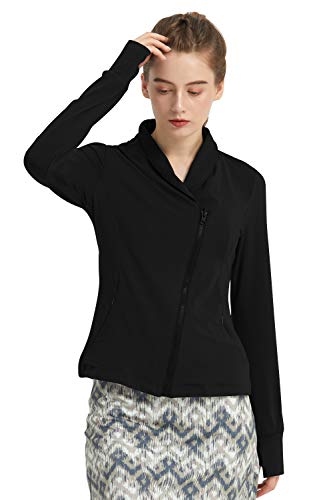 PCGAGA Women's Long Sleeve Running Yoga Jacket Full Zip Lightweight Outerwear Thumb Holes