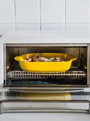 Image of Ceramic baking dish - Casserole Baking Dish with Handle, Baking Dishes for Oven, 9'' x 5'' Individual Baking Pan, Color Painted Porcelain Bakeware Set| Pack- 2(Yellow)
