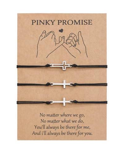 3PCS Pinky Promise Bracelets Distance Matching Bracelets for Family Mother Mom Daughters Sons Best Friend BFF Friendship Birthday Back to School Gifts