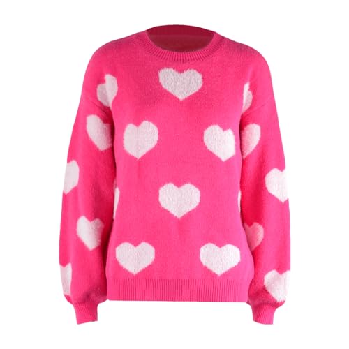 Image of Women's Valentine Love Print Heart Fun Sweater Casual Crewneck Long Sleeve Knit Sweatshirts Pullover Tops