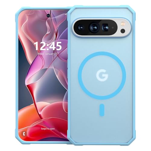 ANNSD for Google Pixel 9/9 Pro Case,Magnetic Shockproof with Translucent Protective Cover,Slim Full Body Drop Protection for Wireless Charging(Matte Blue)
