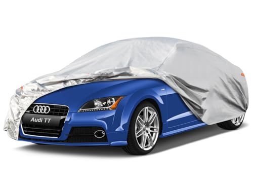 Image of Kayme 6 Layers Car Cover Custom Fit for Audi TT TTS TTRS (1998-2025) Waterproof All Weather for Automobiles, Outdoor Full Cover Rain Sun UV Protection.Silver