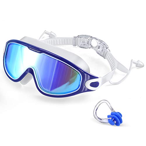 SwimStar Swim Goggles with Ear Plugs, UV Protection No Leak Anti Fog Swimming Glasses for Adult Women Men and Youth Blue