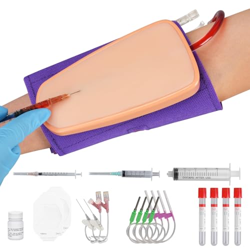SimCoach IV Practice Kit with Needles, Wearable Phlebotomy and Venipuncture Practice Kit for Medical Students, IV Injection Training Pad, White