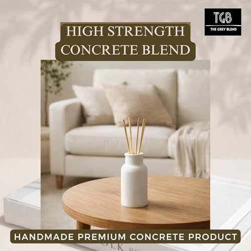 Image of Concrete Reed Diffuser Pot with 5 Reed Sticks - Empty Cylindrical Aroma Diffuser Bottle for Essential Oils | Minimal Home Fragrance Decor for Living Room, Bathroom & Desk (9.5 CM)