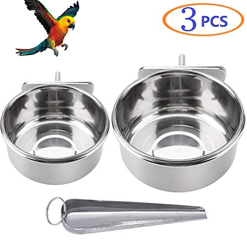 Tfwadmx Parrot Feeding Bowls, Bird Cage Cups Holder - Stainless Steel Food