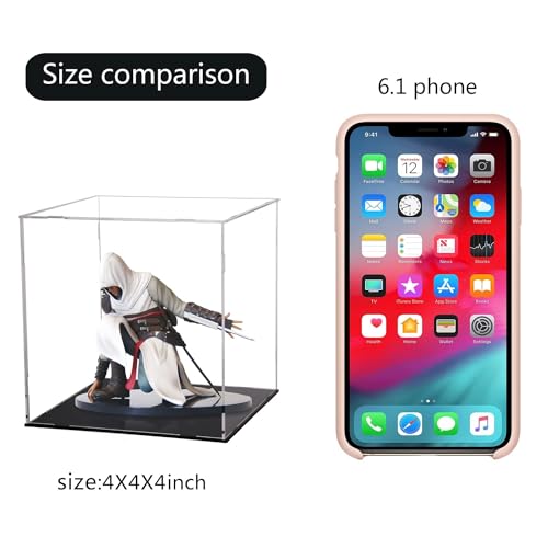 Image of Bozsky Acrylic Display for Organizing Collectibles Clear Box Display Action Figures Home Storage Mini Toys Gifts for Lover, Dust-Free, Clear Display Box (Black+Clear, 10X10X10 Cm: 4X4X4 Inch)