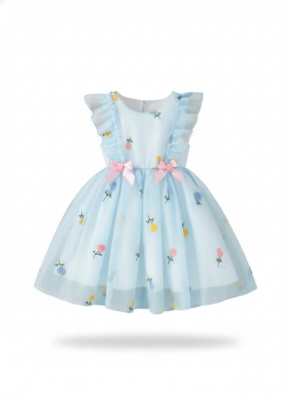 Image of Niren Enterprise Printed Knee Length Sleeveless Round Neck Stylish Girls Party Dress