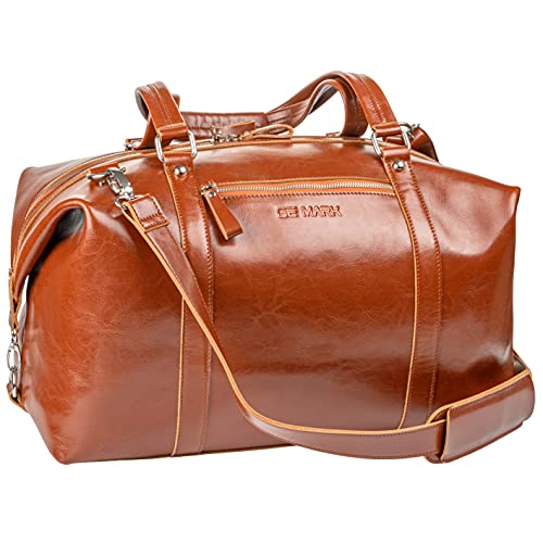 Travel Leather Bag - Genuine Duffel Bag Overnight Weekender for Men & Women (Brown)