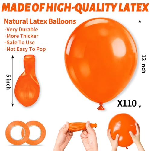 Image of 110pcs Orange Balloon 12 inch, Orange Latex Balloons for Birthday Party Baby Shower Wedding(with 2 Ribbons). (Pack of 3)