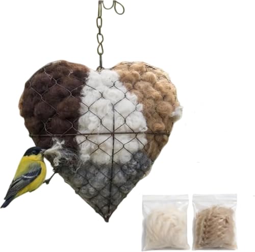 SHINEPAC Handmade Fiber Bird Nesting Heart, Refillable Bird Nesting Heart with Natural Fiber Nesting Material, Heart Shaped Birds Haven for Hummingbirds, Winter Wildlife Gift (1PCS)