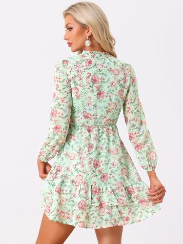 Image of Allegra K Women's Spring Dresses 2026 Tie V Neck Semi Sheer Long Sleeve Layered Tiered Chiffon Mini Floral Dress