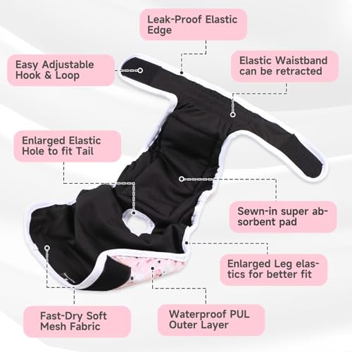 Image of Paw Legend Washable Reusable Female Dog Period Diapers for Heat Doggie Puppy Diapers for Female Dogs (3 Pack,X-Small)