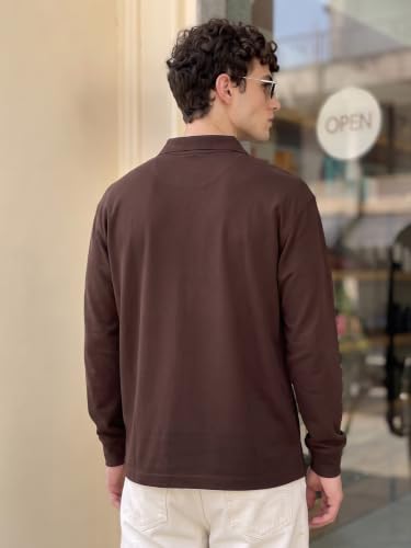 Image of Veirdo Men's Loopknit Cotton Oversized Baggy Fit | Full Sleeve Polo T-Shirt | Casual Streetwear with Ribbed Cuffs Travel | Sizes: S to XXL