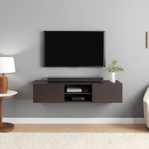 Image of FURNEASER Sasia Modern Wall Mounted TV Unit for 32 /42 /55 Inch TV | Floating Entertainment Unit with Storage | Engineered Wood TV Cabinet for Living Room | TV Stand with Doors (Wenge)