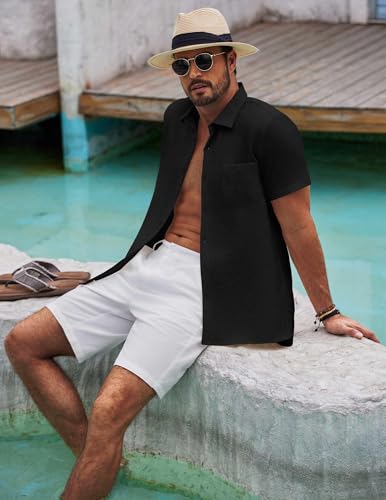 COOFANDY Mens Button Down Short Sleeve Shirts Casual Textured Shirt with Pocket Summer Beach Wedding Shirts2