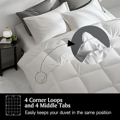 Image of Beautyrest Goose Down Fiber Comforters King Size for Summer | 100% Cotton, Hotel Collection, Lightweight, Blanket, Cooling for Hot Sleepers, 8 Corner Tabs, Noiseless, 106x90 Inch, White