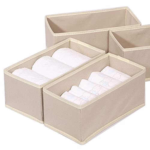 Image of DIOMMELL 6 Pack Foldable Cloth Storage Box Closet Dresser Drawer Organizer Fabric Baskets Bins Containers Divider with Drawers for Clothes Underwear Bras Socks Lingerie Clothing,Beige 060
