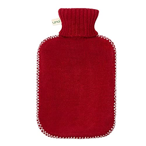 Bouillotte de haute qualité en caoutchouc naturel 1.8 litres avec housse en tricot fin gris foncé et couvercle à coutures blanches - nouveau modèle - TÜV testé (Rouge) Cover